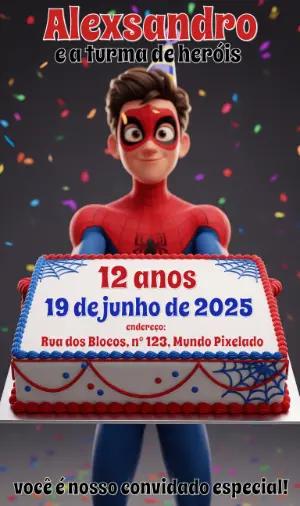 Convite Aniversário Herói Aranha para Editar Online