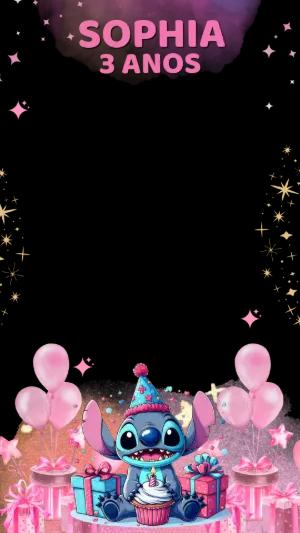Moldura para Story de Aniversário Stitch Rosa Editável