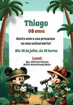 Convite Aniversário Mickey Safari Editável Online para Imprimir