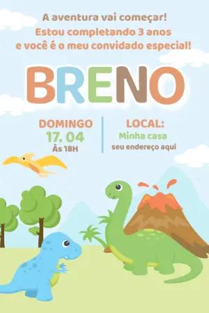 Convite de Aniversário Dino Baby Fofo para Editar