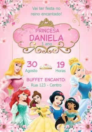 Convite Aniversário Princesas Disney para Editar Online