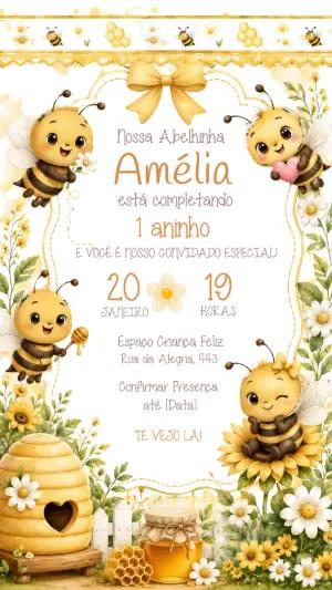 Convite Animado de Aniversário Abelhinha para Editar