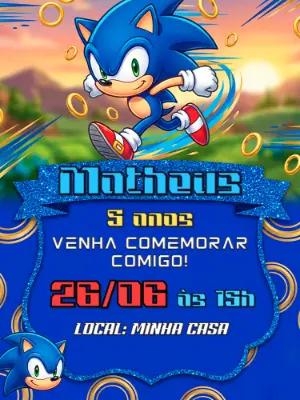 Convite Digital Aniversário Sonic Azul para Editar