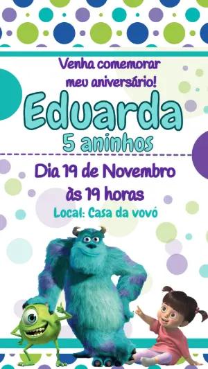 Convite Digital Monstros S.A. Infantil para Editar