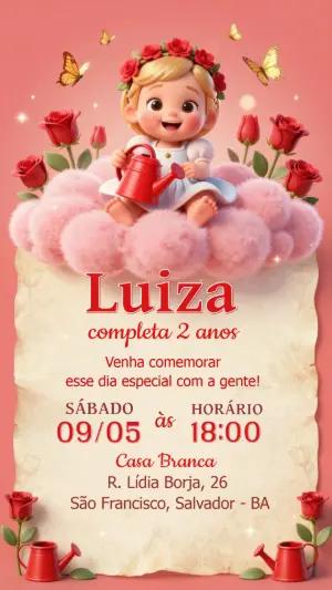 Convite de Aniversário Jardineira com Rosas para Editar