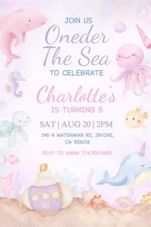 Cute Under the Sea Birthday Invitation Editable Template