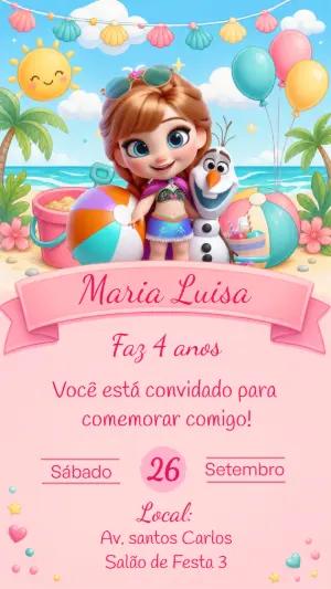 Convite de Aniversário Digital Frozen Verão para Editar