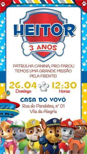 Convite de Aniversário Patrulha Canina para Editar Digital