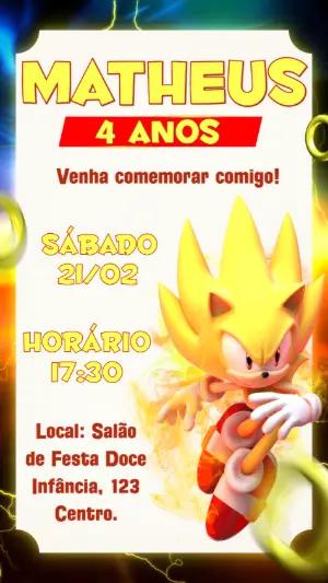 Convite de Aniversário Super Sonic Editável Online