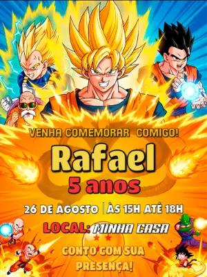 Convite de Aniversário Dragon Ball Z com Goku Editável