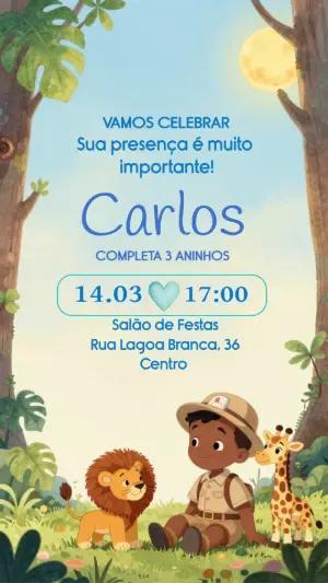 Convite Editável de Aniversário Tema Safari Infantil