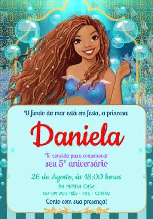 Convite Digital Aniversário Sereia Princesa do Mar Editável
