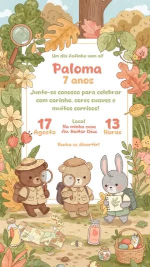 Convite de Aniversário Bosque Encantado com Animais para Editar