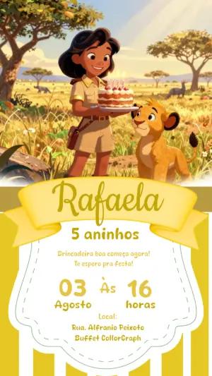 Convite de Aniversário Safari Infantil Editável com Leãozinho