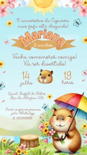 Convite Animado Aniversário Capivara Aquarela para Editar
