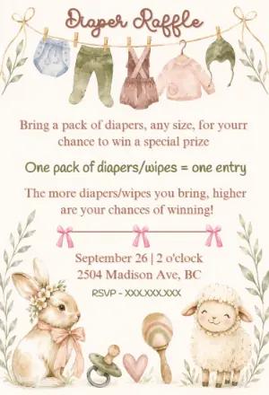 Floral Animals Diaper Raffle Card Editable Template