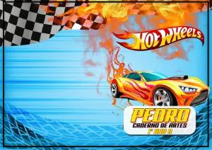 Capa de Caderno Hot Wheels com Carros de Corrida para Editar