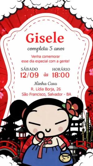 Convite de Aniversário Pucca Editável para Menina