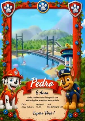 Convite Animado Patrulha Canina para Aniversário Infantil Editável