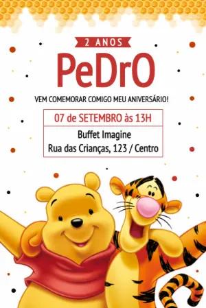 Convite de Aniversário Ursinho Pooh e Tigrão para Editar Online