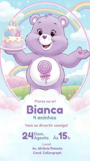Convite de Aniversário Ursinhos Carinhosos Lilás Editável