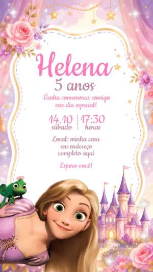 Convite Animado Rapunzel com Música para Aniversário Editável
