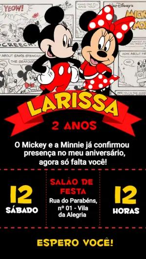 Convite de Aniversário Mickey e Minnie Clássico para Editar