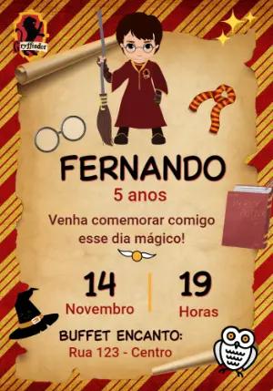 Convite Aniversário Mágico do Harry Potter para Editar Online