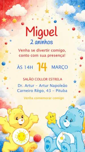 Convite de Aniversário Ursinhos Carinhosos Editável Aquarela