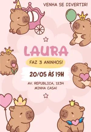Convite Aniversário Capivara Princesa para Editar Online