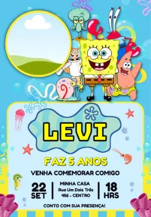 Convite de Aniversário Bob Esponja Colorido para Editar