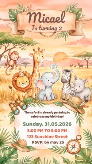 Baby Safari Birthday Invitation | Editable Digital Template