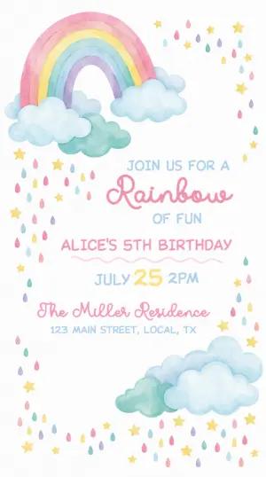 Editable Rainbow Birthday Invitation Template for Kids