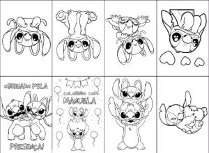Lembrancinha Stitch e Angel: Mini Livro de Colorir para Editar