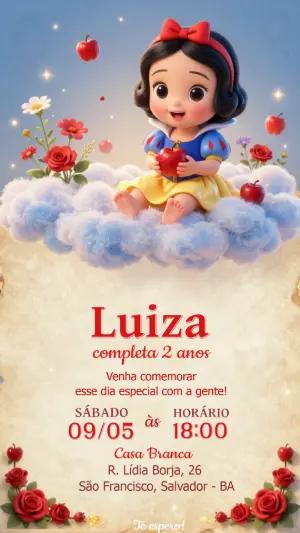 Convite Digital Branca de Neve Cute para Aniversário Infantil