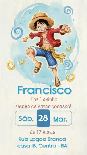 Convite de Aniversário One Piece com Luffy para Editar Online