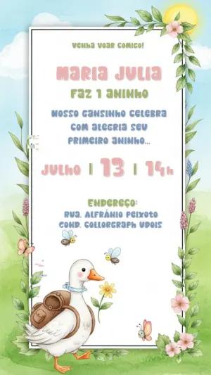 Convite Aniversário Ganso Aquarela para Editar Online