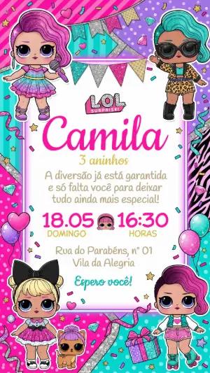 Convite de Aniversário Infantil LOL Surprise Editável e Colorido