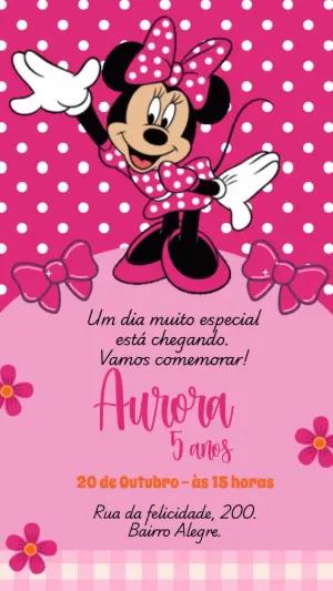 Convite Animado Aniversário Minnie Mouse para Editar Online
