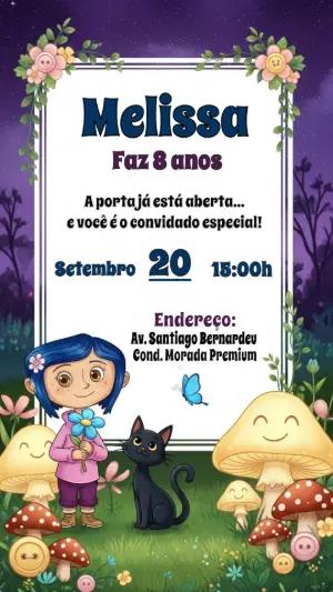Convite de Aniversário Coraline Misterioso para Editar Online
