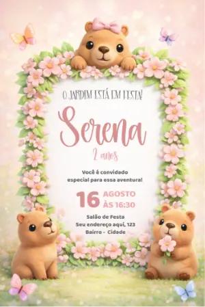 Convite Aniversário Infantil Ursinha no Jardim Editável