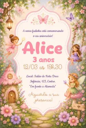 Convite Digital Aniversário Infantil Fadinhas no Bosque para Editar