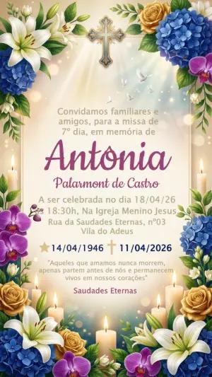 Convite Digital de Luto Floral para Missa de 7º Dia Editável