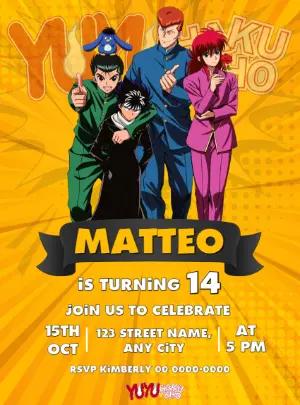 Editable Yu Yu Hakusho Anime Birthday Invitation Template