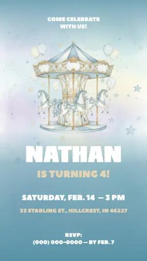 Whimsical Carousel Birthday Invitation Template to Edit