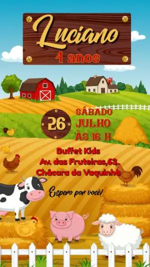 Convite Aniversário Fazendinha com Animais para Editar Online
