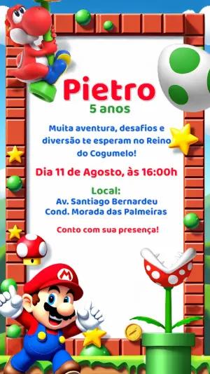 Convite de Aniversário Mario Bros com Personagens para Editar