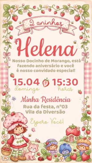 Convite de Aniversário Moranguinho Vintage Editável