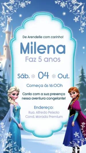 Convite de Aniversário Frozen com Elsa e Anna para Editar Online