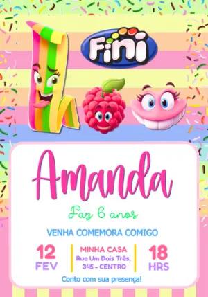 Convite de Aniversário Infantil Fini Colorido para Editar
